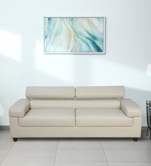 Penza Leatherette 3 Seater Sofa In Cream Colour