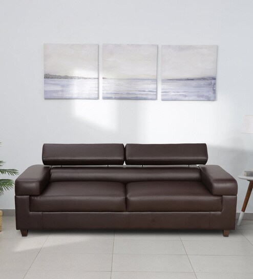 Penza Leatherette 3 Seater Sofa In Dark Brown Colour