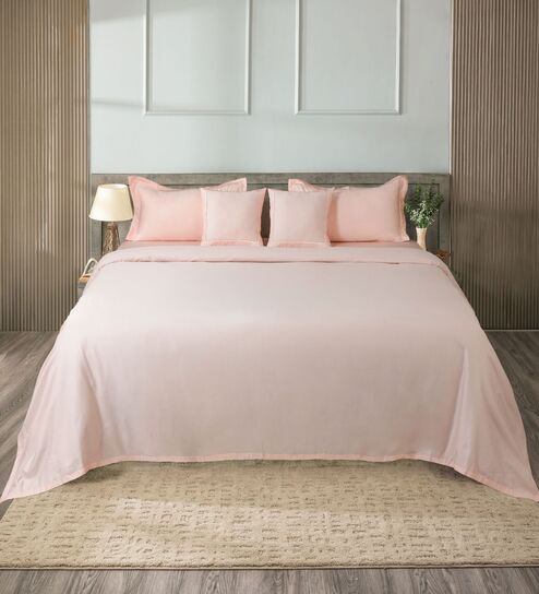 Pink 300TC 100% Cotton Solid 5Pcs Bedding Set