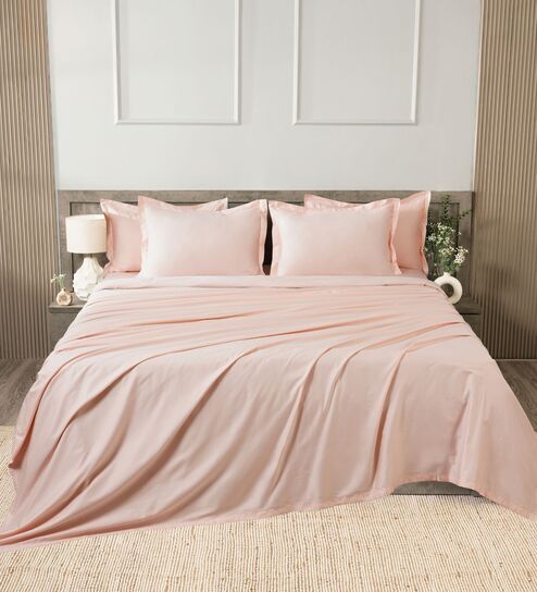 Pink 400TC 100% Cotton Solid Flat Super King Bedsheet With 2 Pillow Covers