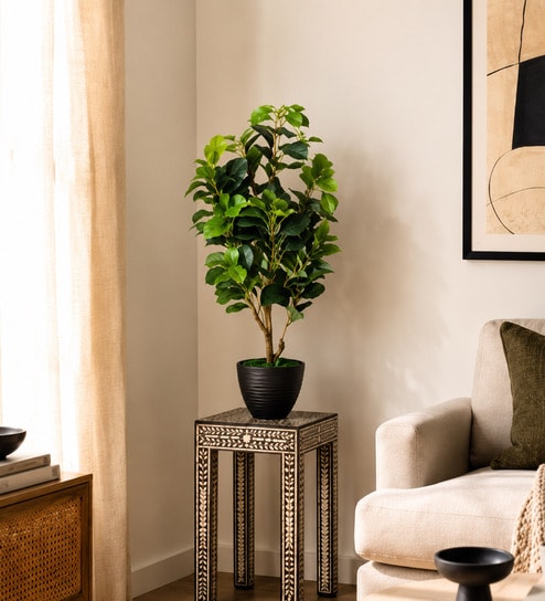 Green Fabric Artificial Peperomia Plant with Pot