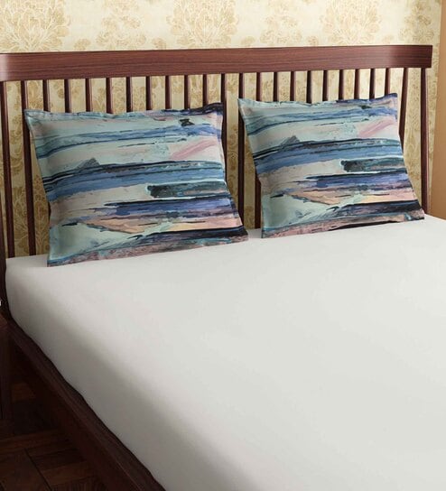 Blue Patterned 300TC Cotton 18 x 27 Inch Pillow Covers (Set of 2) by Petal Home