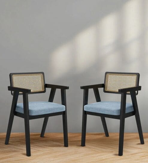 Petal Teak Wood Arm Chair In Black Colour (Set of 2)