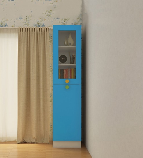 Petite Kid's Bookshelf Cum Storage Cabinet In Azure Blue Finish