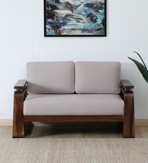 Petra Sheesham Wood 2 Seater Sofa In Beige Colour