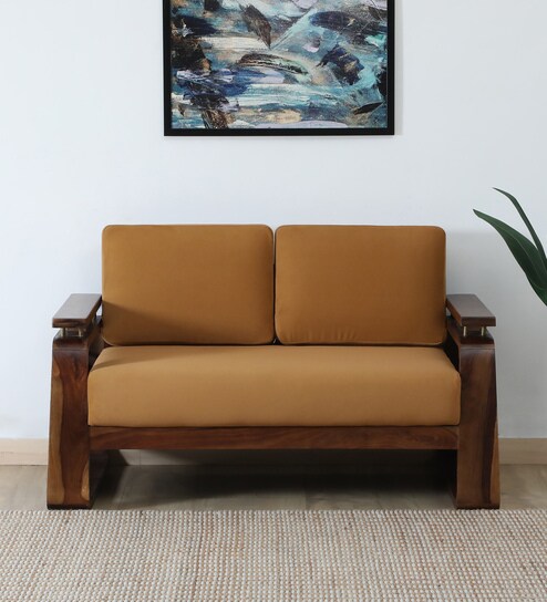 Petra Sheesham Wood 2 Seater Sofa In Light Brown Colour