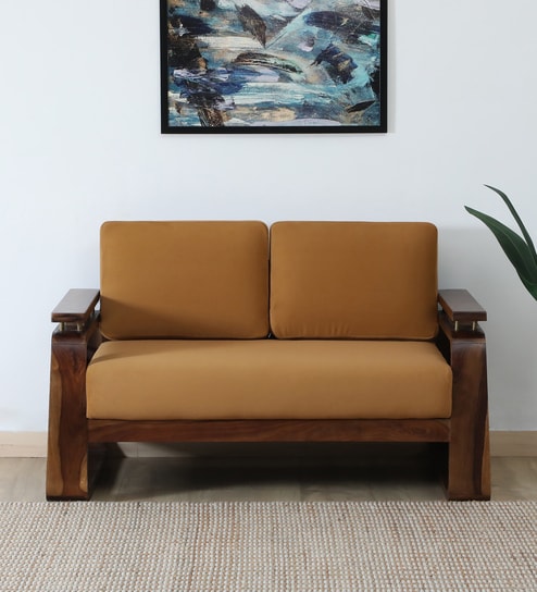 Petra Sheesham Wood 2 Seater Sofa In Light Brown Colour