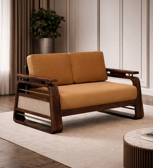 Petra Sheesham Wood 2 Seater Sofa In Light Brown Colour