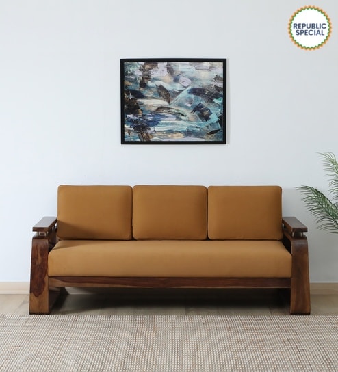 Petra Sheesham Wood 3 Seater Sofa In Light Brown Colour