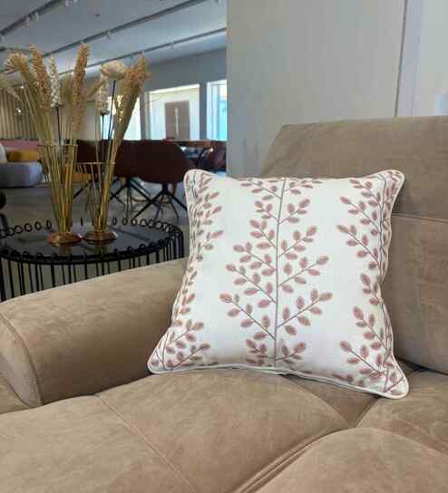 Beige Petunia 100% Cotton 16x16 Inches Embroidered Cushion Cover