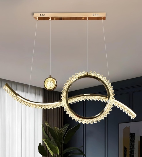 Peyton 95 cm Modern Wave LED Ceiling Chandelier | Height Adjustable Double Ring Designer Light | 3 Light Modes | Luxury Decorative Hanging Chandelier for Living Room, Dining, Bedroom