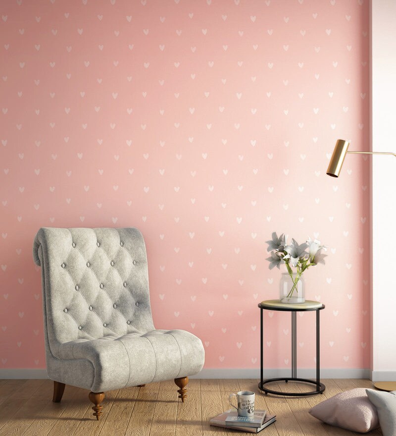 Peach Pink Happy Hearts Wallpaper Nilaya Wall Coverings By Asian Paints