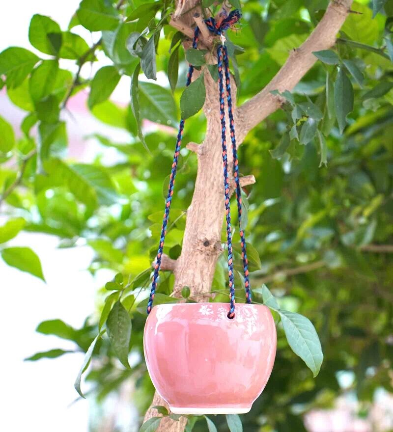 Buy Peach Ceramic Hanging Planter By Gold Dust Online Floor Planters