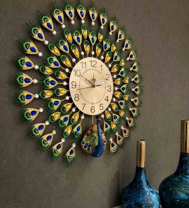 Buy Peacock Wall Clock by Radhika Handicrafts Online Novelty Wall