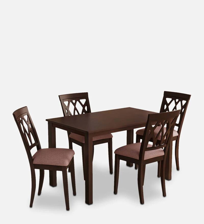Buy Peak Solid Wood 4 Seater Dining Set in Cappuccino Finish Online