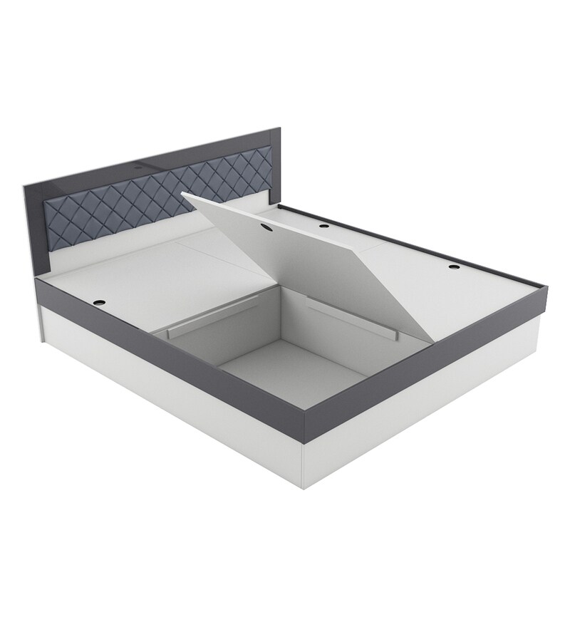 Buy Pearl King Size Bed in Frosty White Finish with Box Storage by A