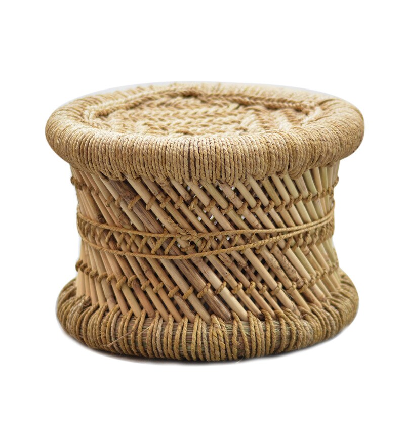 Small Thin Stool with Woven Jute Top Set of 2 by Pebbleyard by