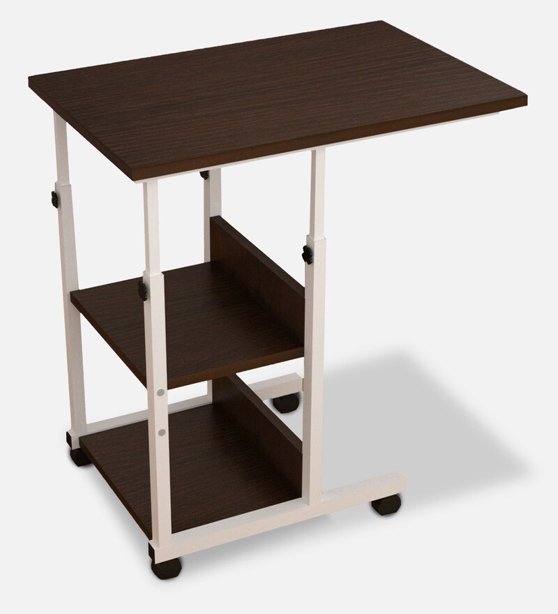 Buy Pedestal Height Adjustable Portable Table with Shelf in African Oak