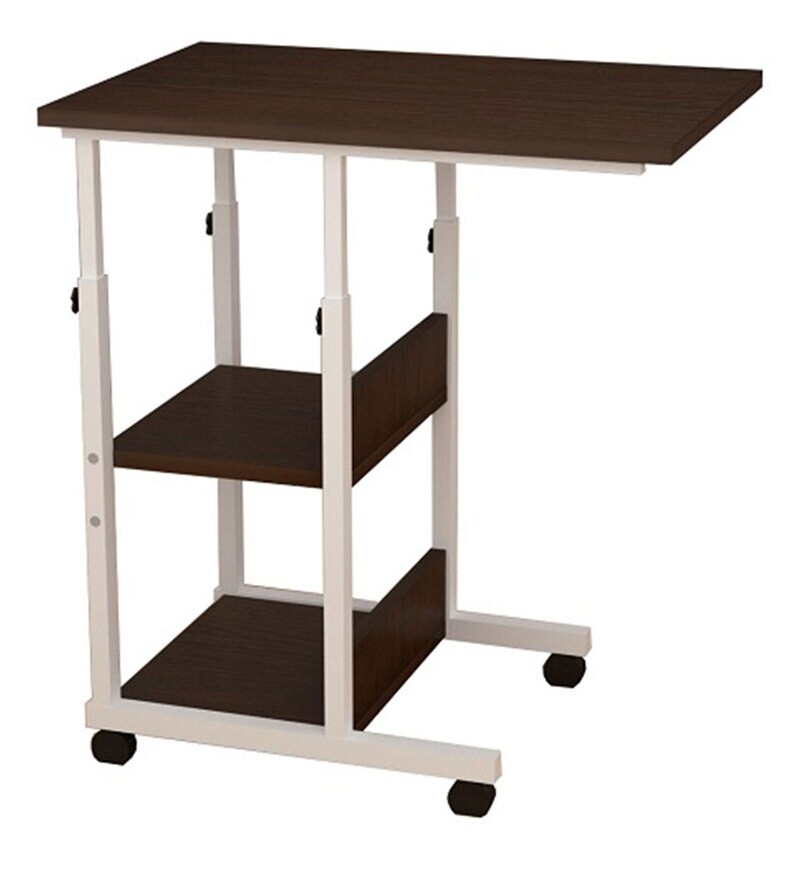 Buy Pedestal Height Adjustable Portable Table with Shelf in African Oak
