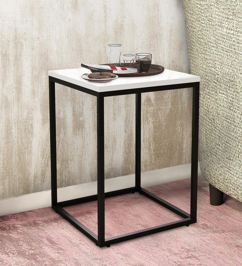 Buy Pep End Table in White & Black Colour by Furncasa Online