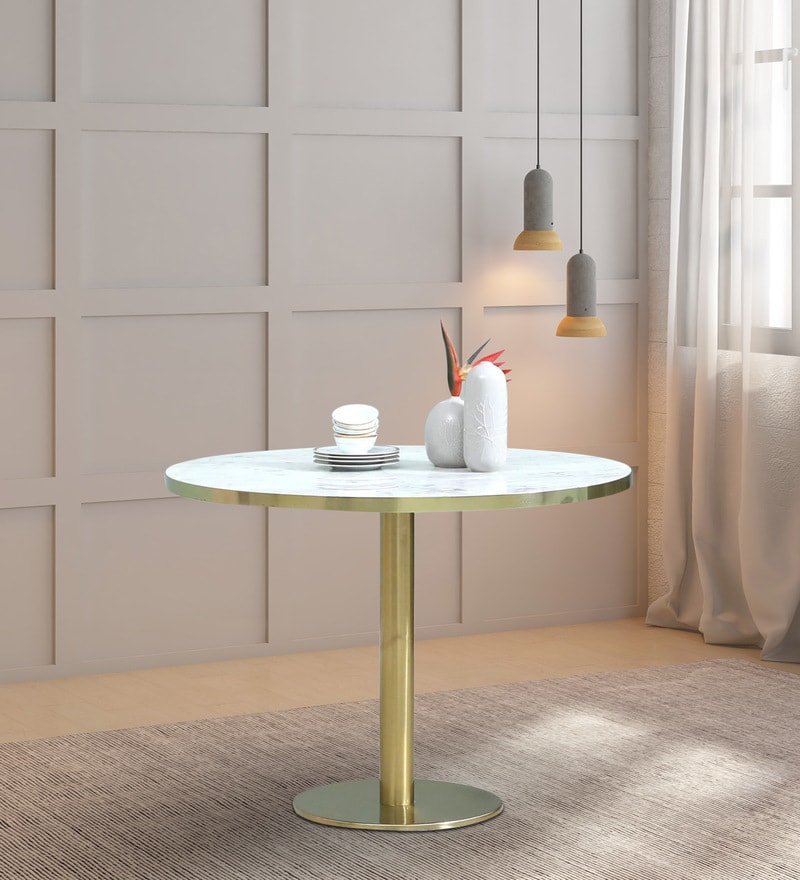 Buy Perdue Metal 4 Seater Dining Table In White Colour by CasaCraft