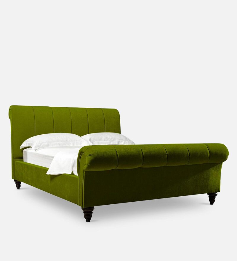 Buy Perfect Fabric Upholstered King Size Bed in Olive Green Colour by Dreamzz Furniture Online