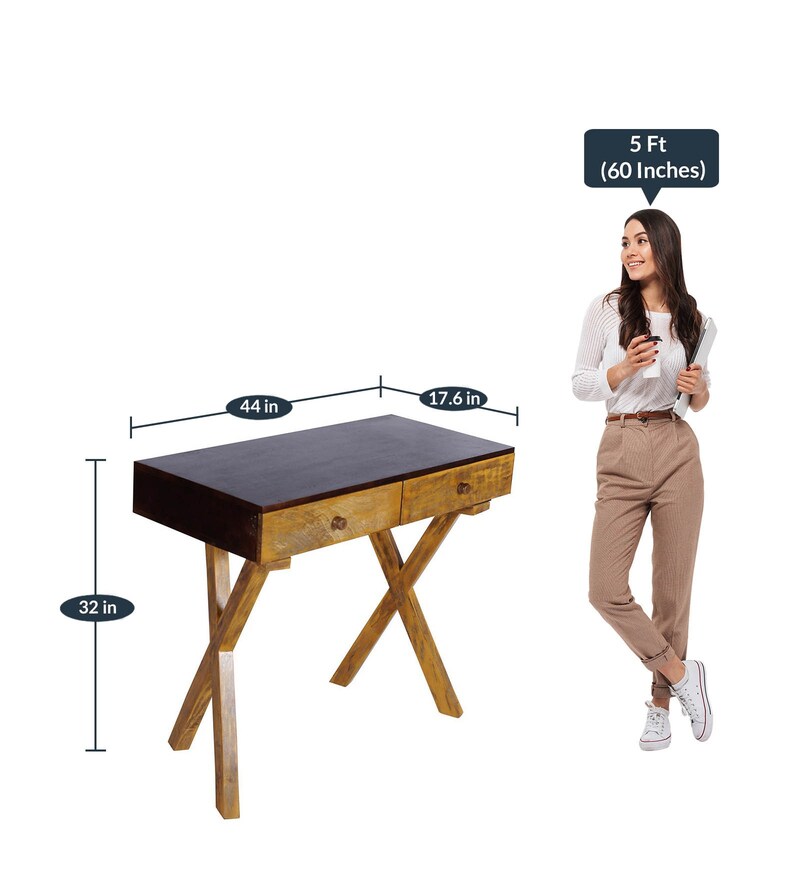 Buy Perig Study Table With Chair In In Walnut & Yellow Finish By