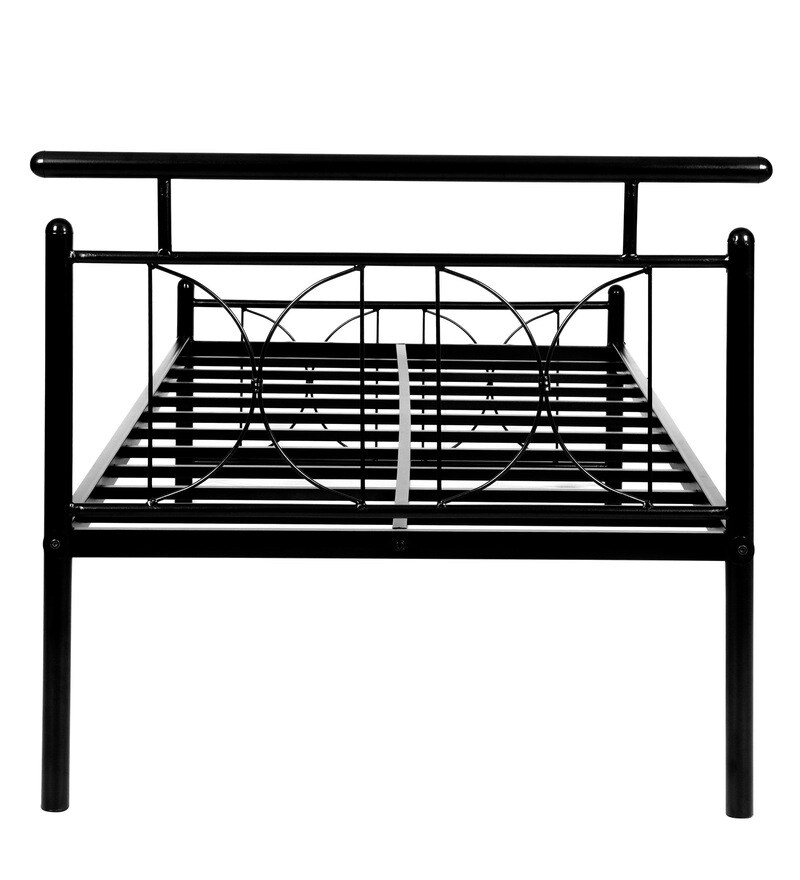 Buy Metallika Metal Single Bed in Black Finish with headboard by