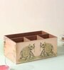 Peach & Gold Mdf Wood Rectangle 1 Pcs Cutlery Holder