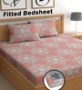 Peach 180 TC Floral Cotton Fitted Double Bedsheet 2 Pillow covers
