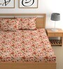 Peach 180 TC Floral Cotton Fitted Double Bedsheet 2 Pillow covers