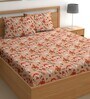 Peach 180 TC Floral Cotton Queen Double Bedsheet 2 Pillow covers