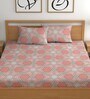 Peach 180 TC Floral Cotton Fitted Double Bedsheet 2 Pillow covers