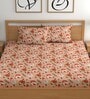 Peach 180 TC Floral Cotton Fitted Double Bedsheet 2 Pillow covers