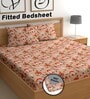 Peach 180 TC Floral Cotton Fitted Double Bedsheet 2 Pillow covers
