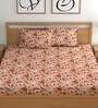 Peach 180 TC Floral Cotton Queen Double Bedsheet 2 Pillow covers