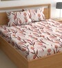 Peach 200 TC Floral Cotton Queen Double Bedsheet 2 Pillow covers