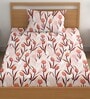 Peach 200 TC Floral Cotton Single Bedsheet Pillow covers
