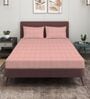 Peach 280 TC Glace Cotton Fitted Bedsheet With Embossed Leaf Pattern
