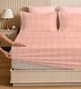 Peach 280 TC Glace Cotton Fitted Bedsheet With Embossed Leaf Pattern