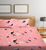 Peach Wildlife 300 TC Cotton Blend Double Queen Size Bedsheet With 2 Pillow Covers