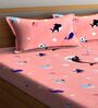 Peach Wildlife 300 TC Cotton Blend Double Queen Size Bedsheet With 2 Pillow Covers