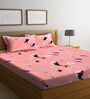 Peach Wildlife 300 TC Cotton Blend Double Queen Size Bedsheet With 2 Pillow Covers