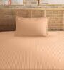Peach Cotton 210TC Striped Single Bedsheet with 1 Pillow Cover
