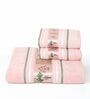 Peach Cotton Printed  460 GSM Bath & Hand Towels 3Pcs Bath And Hand Towels