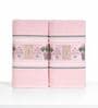 Peach Cotton Printed  460 GSM Bath Towels Pack of 2