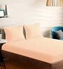 Peach Cotton Solid 210TC Plain Super King Bedsheet with 2 Pillow Covers