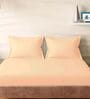 Peach Cotton Solid 210TC Plain Super King Bedsheet with 2 Pillow Covers