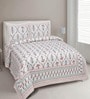 Peach Floral 144 TC Cotton King Bedsheet and 2 Pillow Cover