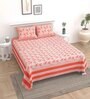 Peach Floral 144 TC Cotton King Bedsheet and 2 Pillow Cover